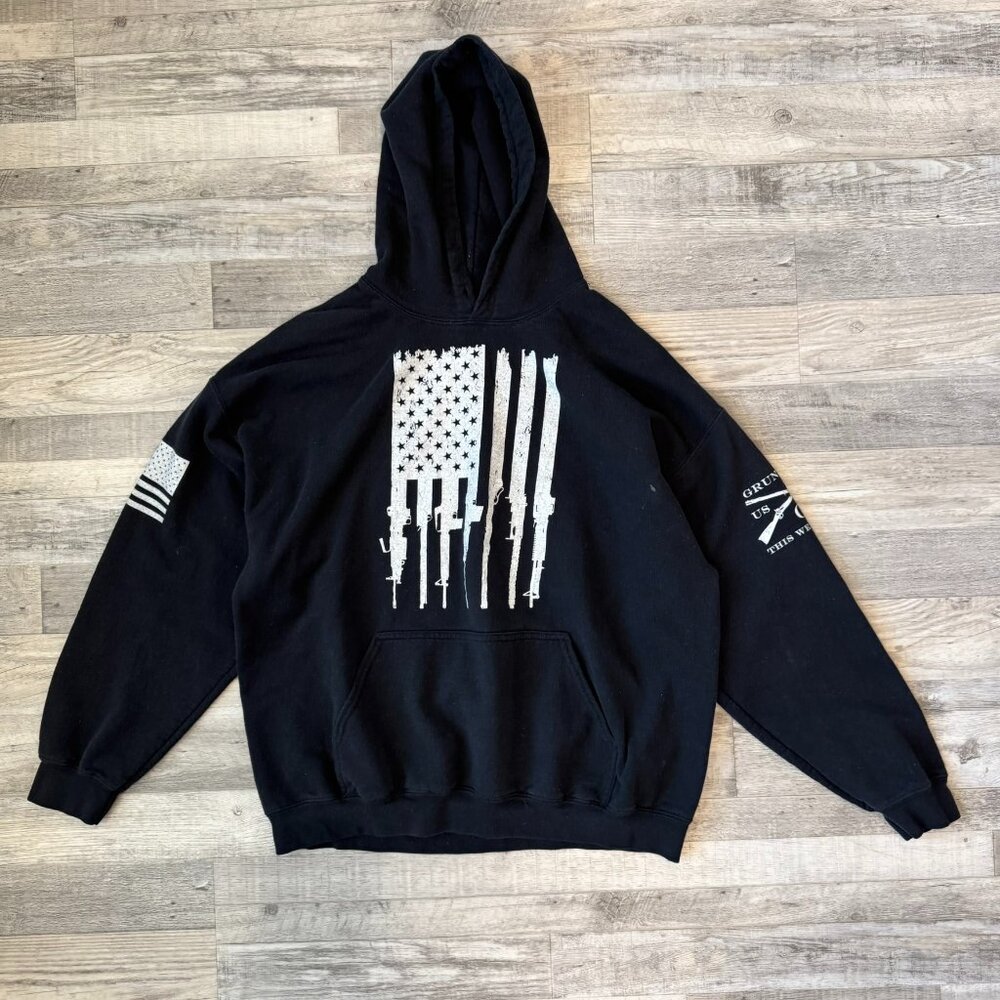 Grunt Style Men's Black Hoodie Pullover Size XL Flag, 2nd Amendment J43